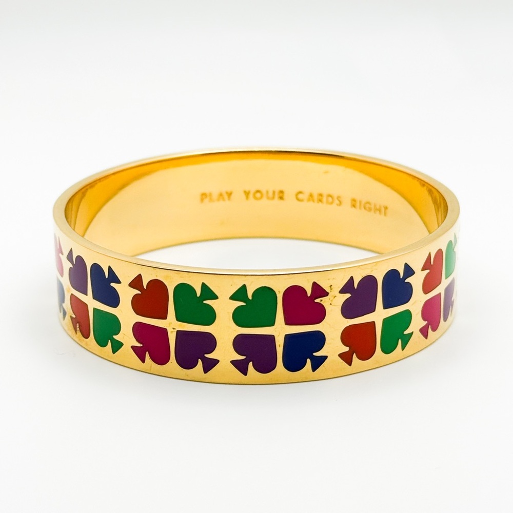 ♠️ Kate Spade ♠️ “Play Your Cards Right” Gold Bangle with Colorful Spade design - Picture 7 of 14